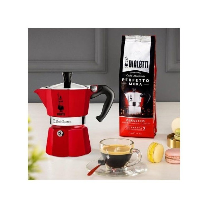 Cafetiere italienne - Bialetti - Moka Express - 3 Tasses - Rouge - Aluminium poli