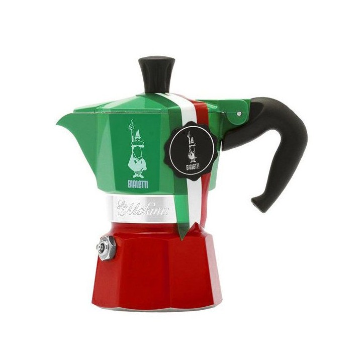 Cafetiere italienne - BIALETTI - La Mokina Italia - Tous feux sauf induction - 1 tasse - 40 ml - Vert / Rouge