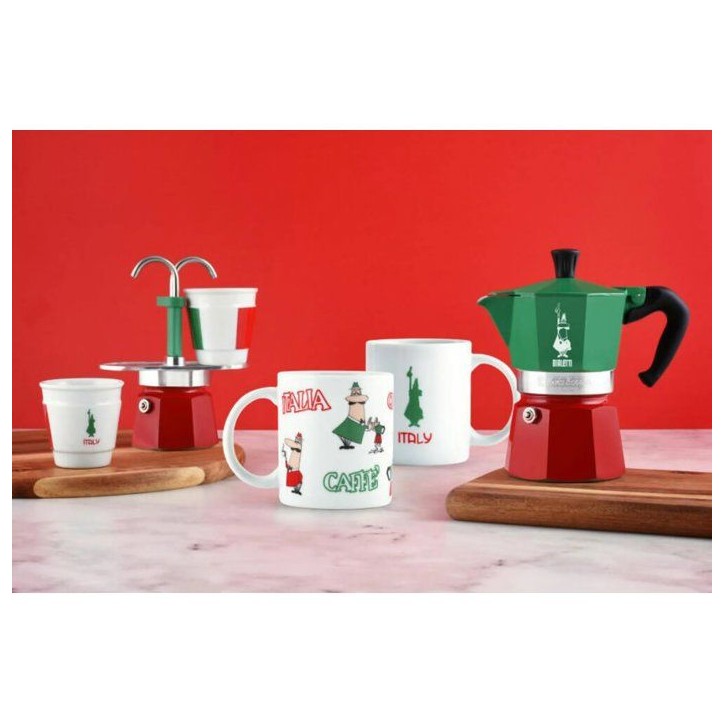 Cafetiere italienne - BIALETTI - La Mokina Italia - Tous feux sauf induction - 1 tasse - 40 ml - Vert / Rouge