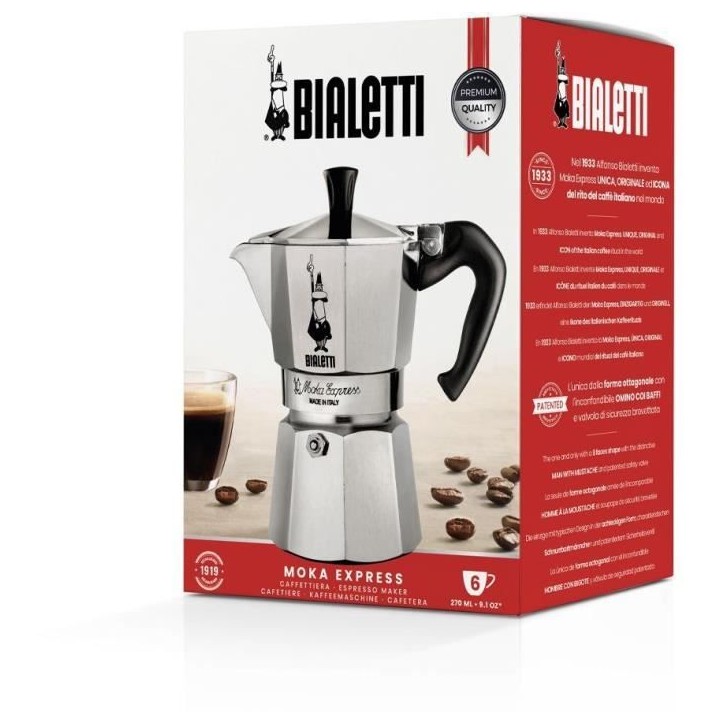 Cafetiere italienne - BIALETTI - Moka Express - Tous feux sauf induction - 6 tasses - 300 ml - Inox