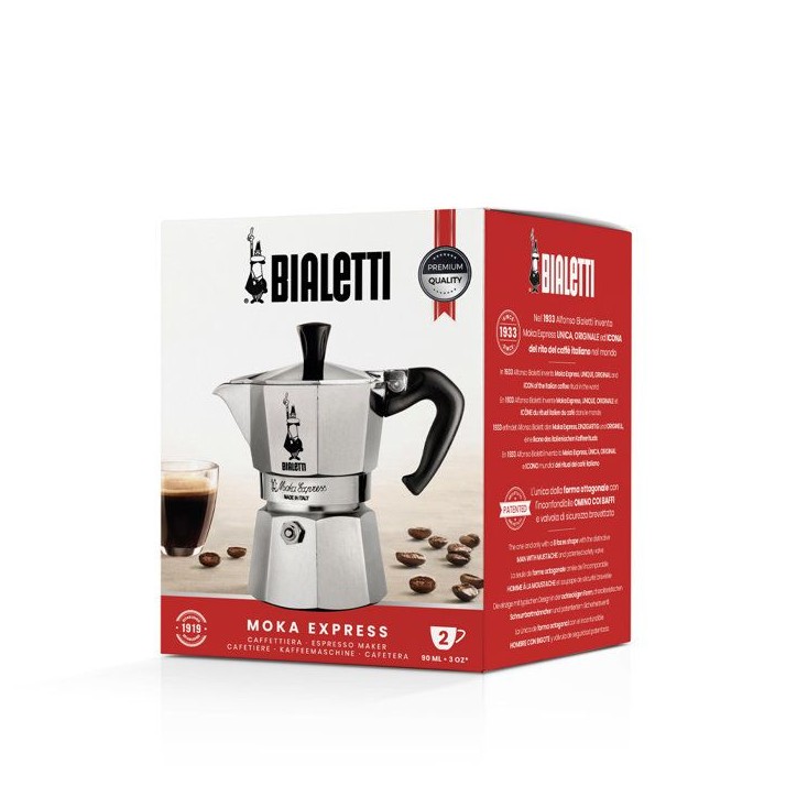 Cafetiere italienne - BIALETTI - Moka Express - Tous feux sauf induction - 2 tasses - 90 ml - Inox