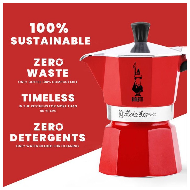 Cafetiere italienne - BIALETTI - Moka Express - Tous feux sauf induction - 6 tasses - 300 ml - Rouge