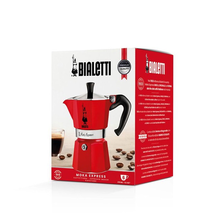 Cafetiere italienne - BIALETTI - Moka Express - Tous feux sauf induction - 6 tasses - 300 ml - Rouge