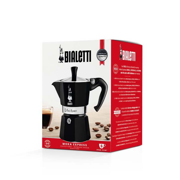Cafetiere italienne - BIALETTI - Moka Express - Tous feux sauf induction - 6 tasses - 300 ml - Noir