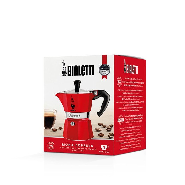 Cafetiere italienne - BIALETTI - La Mokina - Tous feux sauf induction - 1 tasse - 40 ml - Rouge