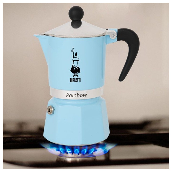 Cafetiere italienne - BIALETTI - Moka Express - Tous feux sauf induction - 6 tasses - 300 ml - Rainbow Bleu