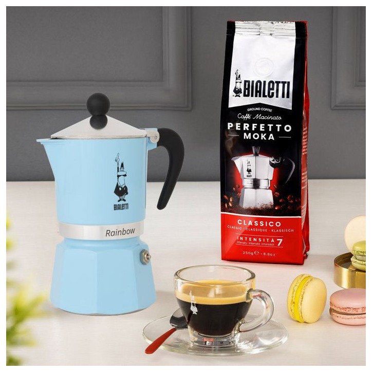 Cafetiere italienne - BIALETTI - Moka Express - Tous feux sauf induction - 6 tasses - 300 ml - Rainbow Bleu