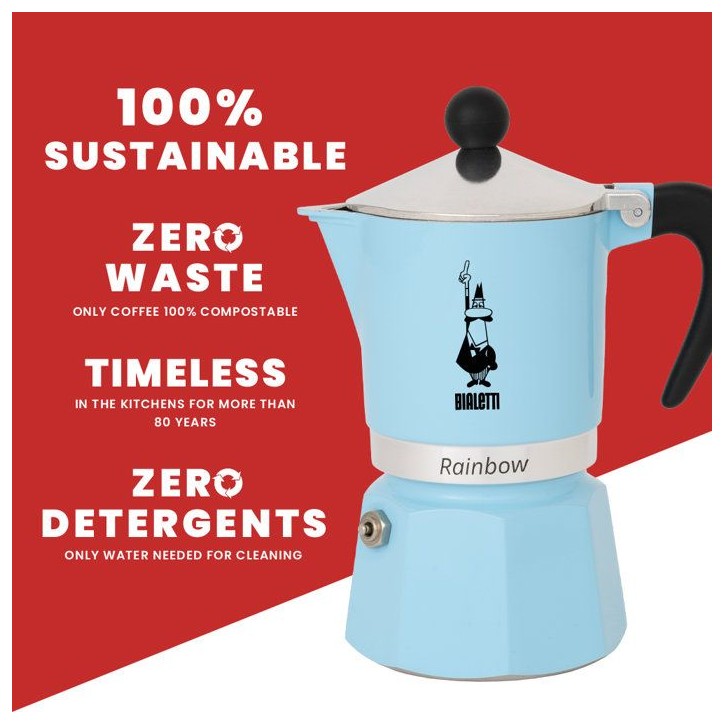 Cafetiere italienne - BIALETTI - Moka Express - Tous feux sauf induction - 6 tasses - 300 ml - Rainbow Bleu