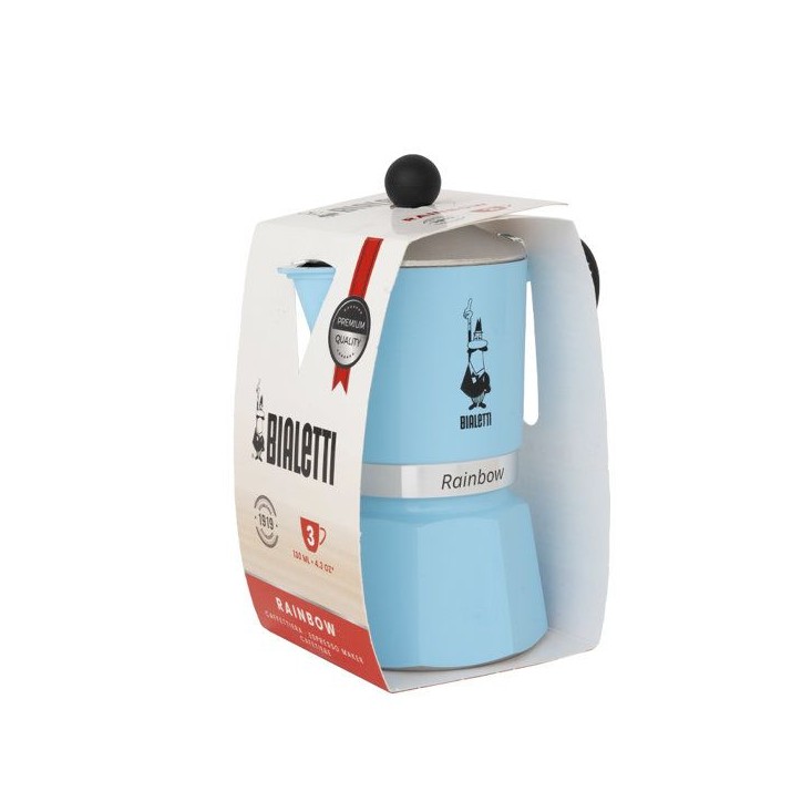 Cafetiere italienne - BIALETTI - Moka Express - Tous feux sauf induction - 6 tasses - 300 ml - Rainbow Bleu