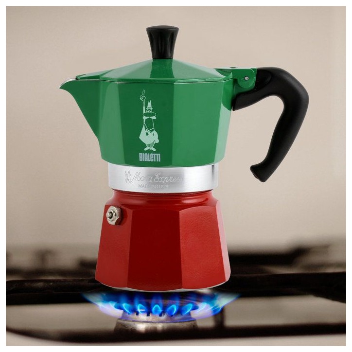 Cafetiere italienne - BIALETTI - Moka Express Italia - Tous feux sauf induction - 6 tasses - 300 ml - Vert / Rouge