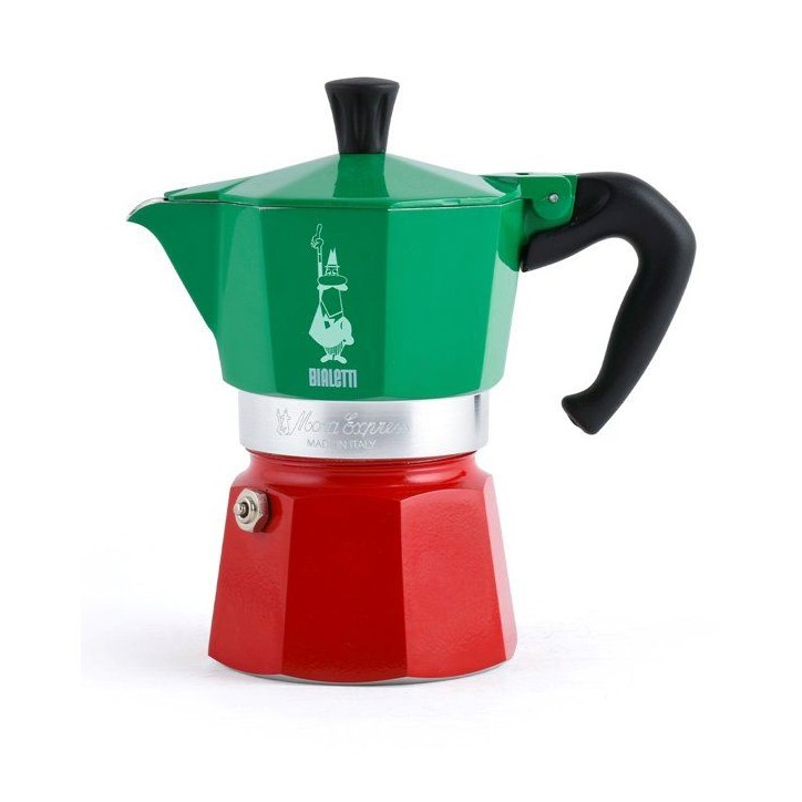 Cafetiere italienne - BIALETTI - Moka Express Italia - Tous feux sauf induction - 3 tasses - 100 ml - Vert / Rouge