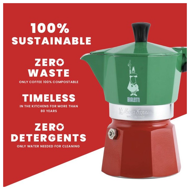 Cafetiere italienne - BIALETTI - Moka Express Italia - Tous feux sauf induction - 3 tasses - 100 ml - Vert / Rouge