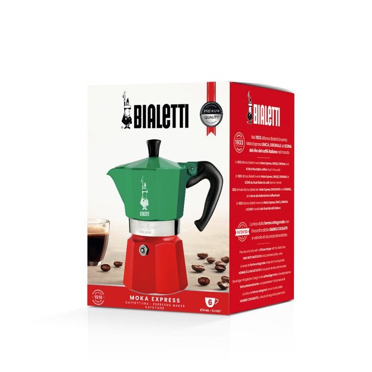 Cafetiere italienne - BIALETTI - Moka Express Italia - Tous feux sauf induction - 3 tasses - 100 ml - Vert / Rouge