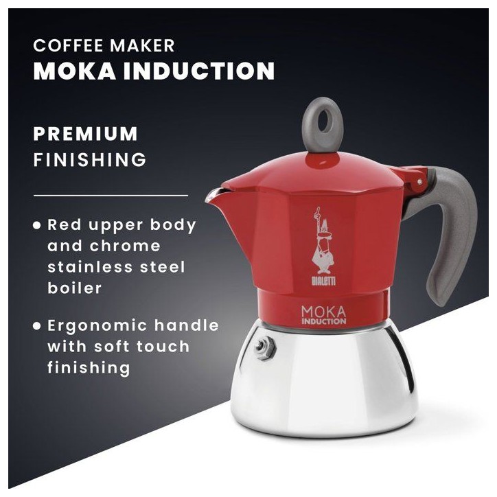 Cafetiere italienne - BIALETTI - MOKA Induction - 4 tasses - 150 ml - Rouge