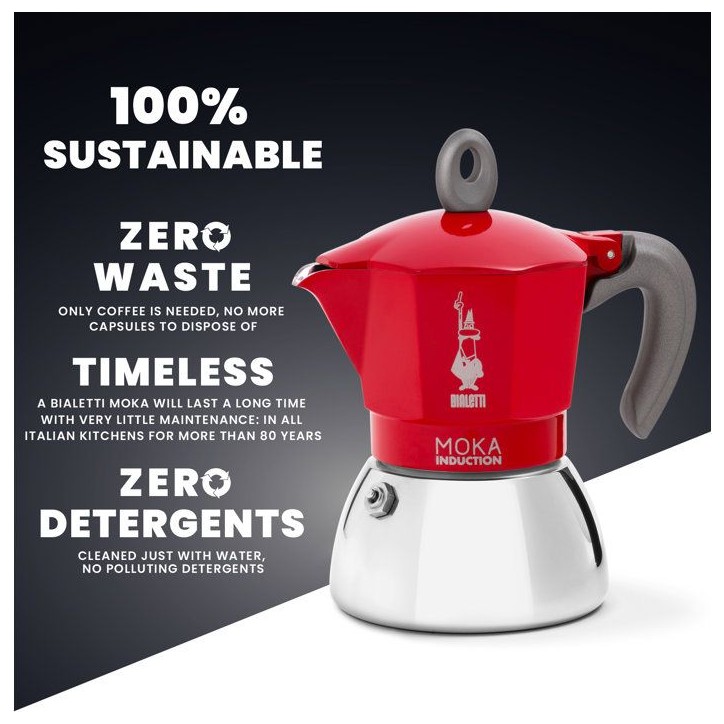 Cafetiere italienne - BIALETTI - MOKA Induction - 4 tasses - 150 ml - Rouge