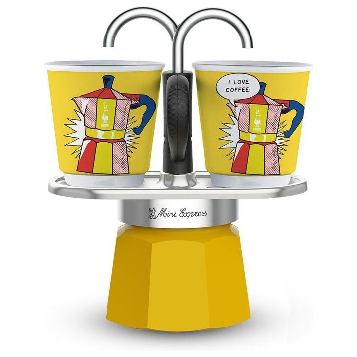 Set cafetiere italienne + 2 tasses - BIALETTI - Mini-express LICHTENSTEIN - 100 ml - Inox / Jaune Set cafetiere italienne + 2 tasses - BIALETTI - Mini-express LICHTENSTEIN - 100 ml - Inox / Jaune