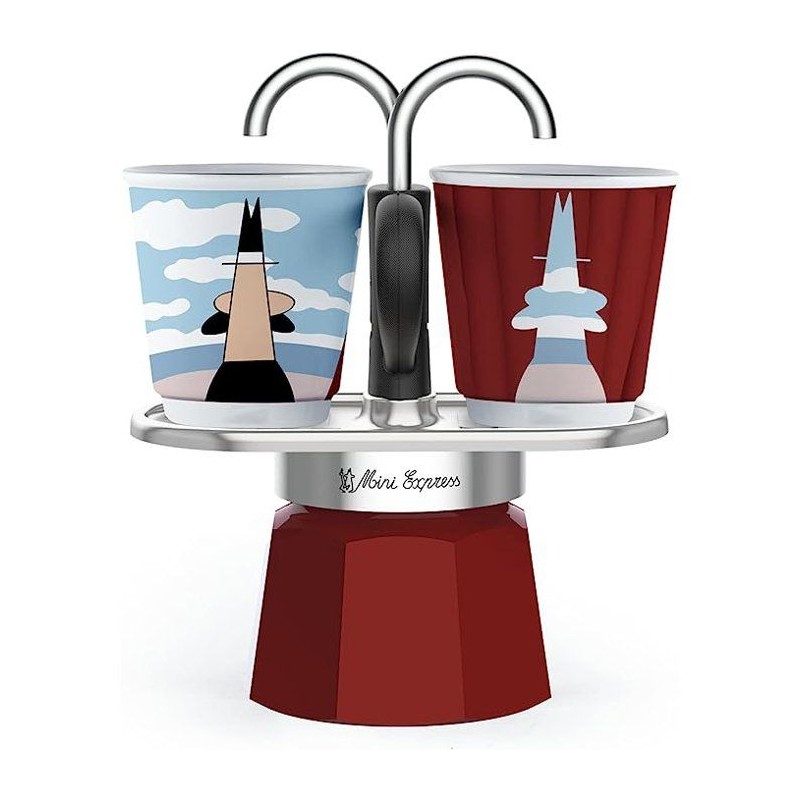 Set cafetiere italienne + 2 tasses - BIALETTI - Mini-express MAGRITTE