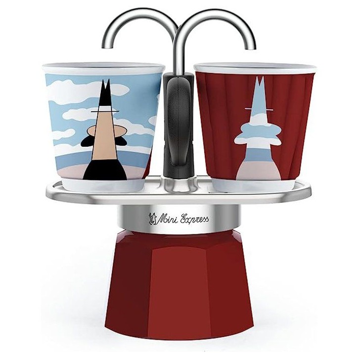 Set cafetiere italienne + 2 tasses - BIALETTI - Mini-express MAGRITTE - Inox / Rouge Set cafetiere italienne + 2 tasses - BIALETTI - Mini-express MAGRITTE - Inox / Rouge