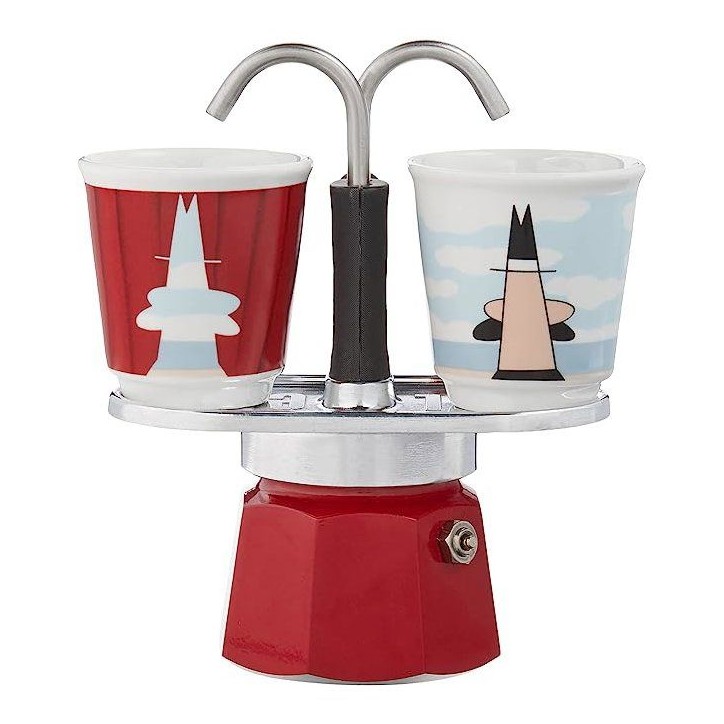 Set cafetiere italienne + 2 tasses - BIALETTI - Mini-express MAGRITTE - Inox / Rouge Set cafetiere italienne + 2 tasses - BIALETTI - Mini-express MAGRITTE - Inox / Rouge