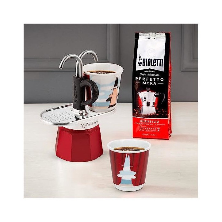 Set cafetiere italienne + 2 tasses - BIALETTI - Mini-express MAGRITTE - Inox / Rouge Set cafetiere italienne + 2 tasses - BIALETTI - Mini-express MAGRITTE - Inox / Rouge