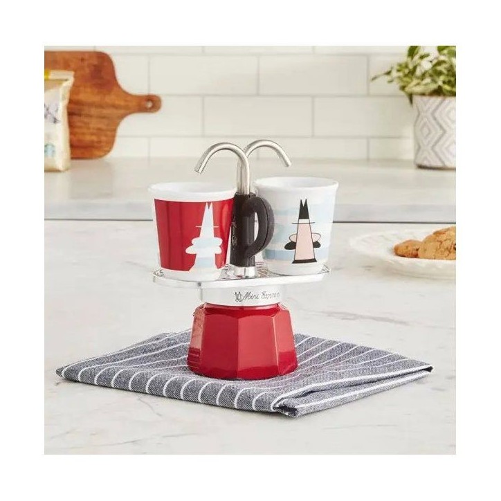Set cafetiere italienne + 2 tasses - BIALETTI - Mini-express MAGRITTE - Inox / Rouge Set cafetiere italienne + 2 tasses - BIALETTI - Mini-express MAGRITTE - Inox / Rouge