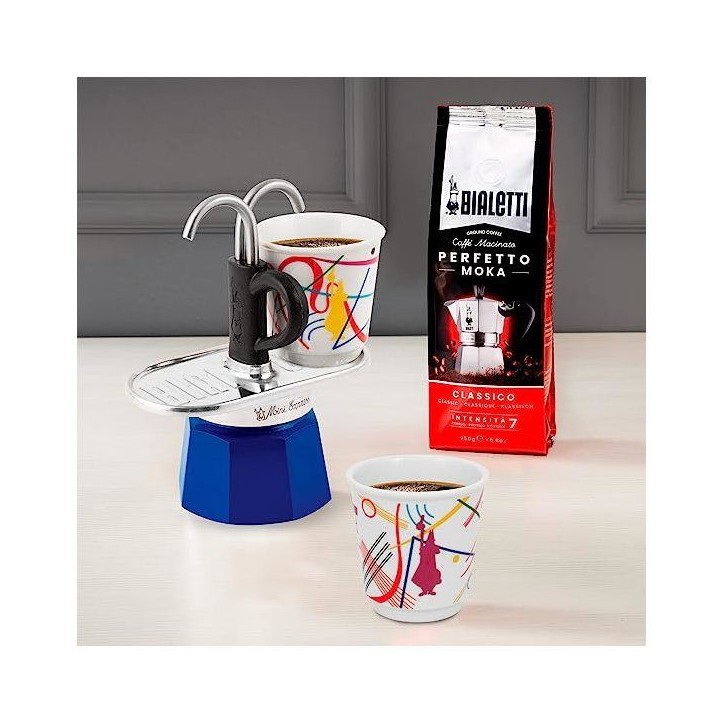 Set cafetiere italienne + 2 tasses - BIALETTI - Mini-express KANDINSKY - 100 ml - Inox / Bleu Set cafetiere italienne + 2 tasses - BIALETTI - Mini-express KANDINSKY - 100 ml - Inox / Bleu