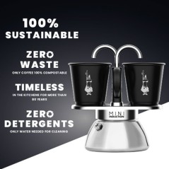 Set cafetiere italienne + 2 tasses - BIALETTI - Mini-induction - 100 m