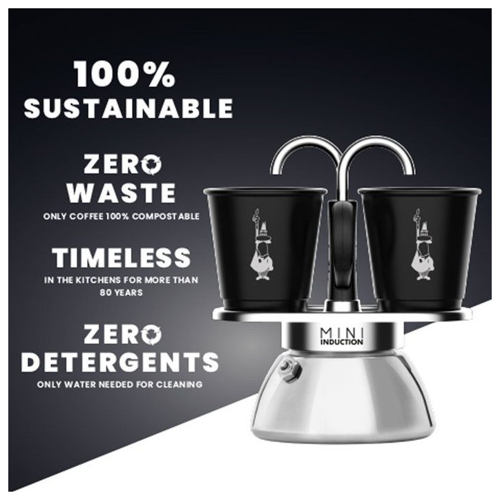 Set cafetiere italienne + 2 tasses - BIALETTI - Mini-induction - 100 ml - Inox / Noir