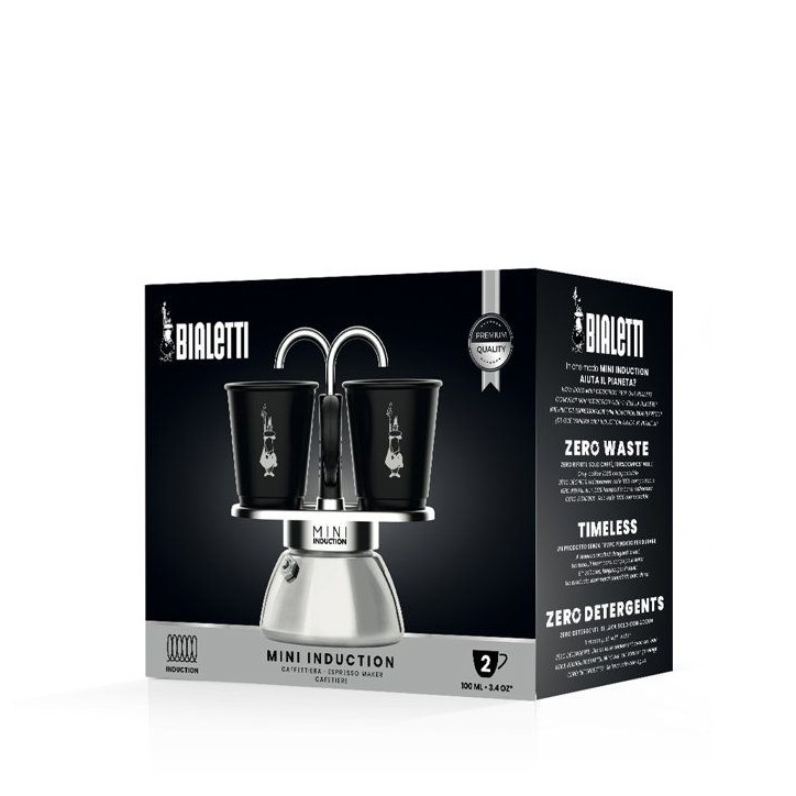 Set cafetiere italienne + 2 tasses - BIALETTI - Mini-induction - 100 ml - Inox / Noir