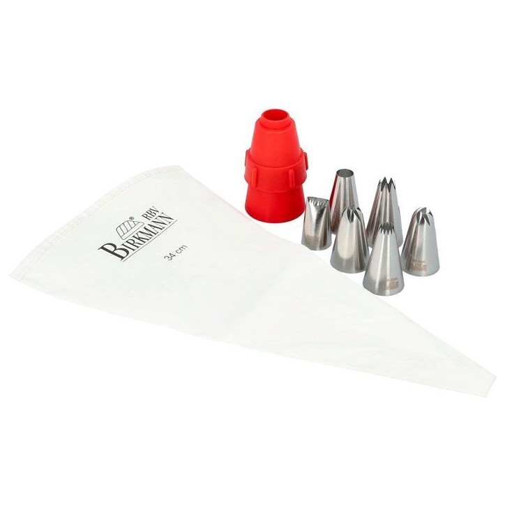 Poche a douille - BIRKMANN - EASY BAKING - Tissu - Inclus 6 douilles + 1 adapteur - 9 x 14,5 x 5,7 cm