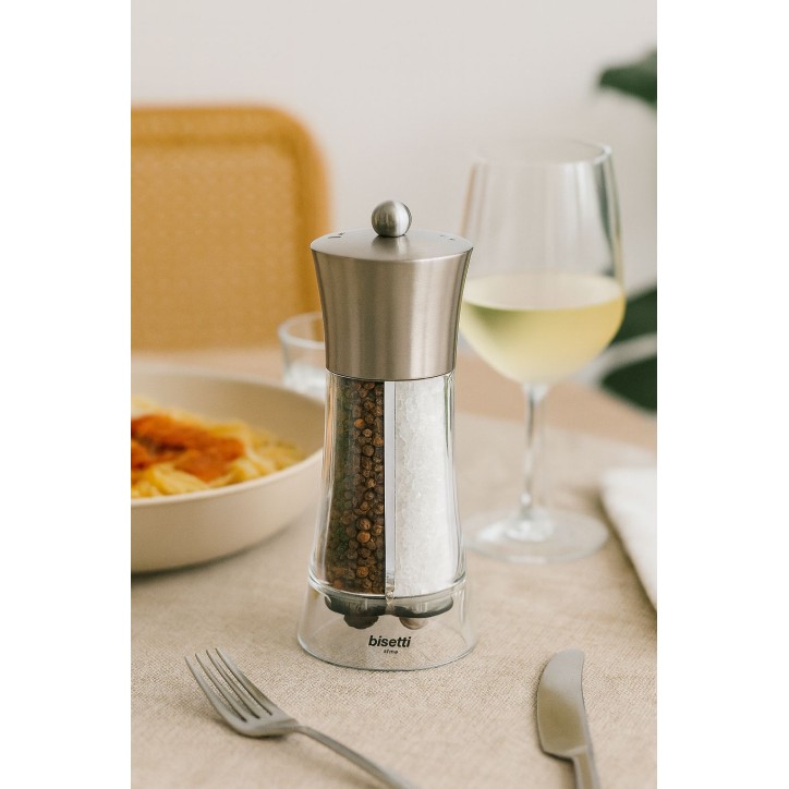Moulin Sel-Poivre 2-en-1 - BISETTI - Dual Big Acryl - Inox Moulin Sel-Poivre 2-en-1 - BISETTI - Dual Big Acryl - Inox