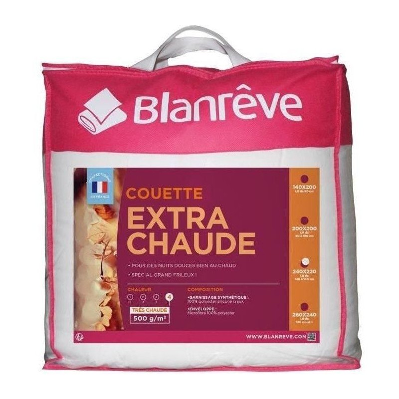 Couette Extra Chaude Microfibre - BLANREVE - 220 x 240 cm - Blanc