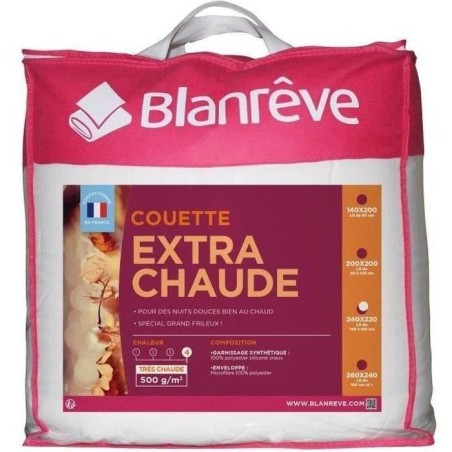 Couette Extra Chaude Microfibre - BLANREVE - 220 x 240 cm - Blanc