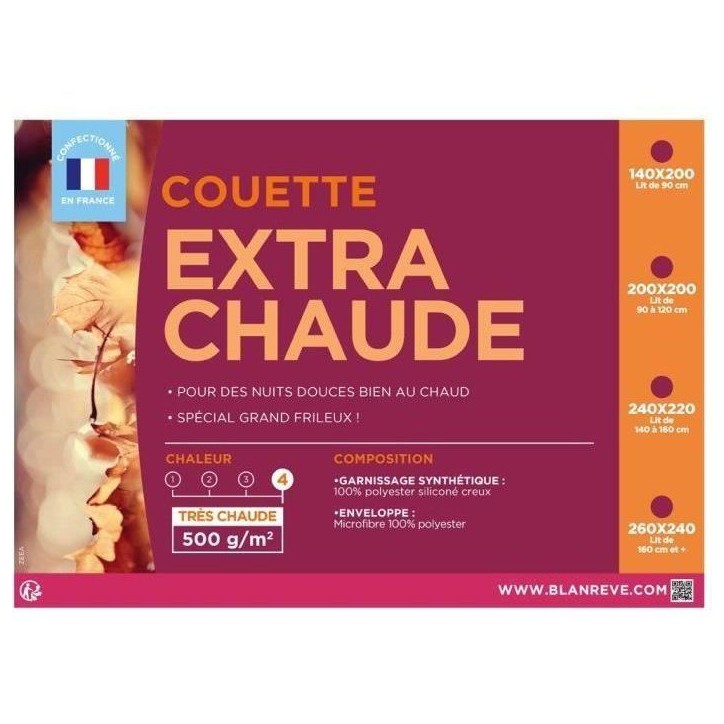 Couette Extra Chaude Microfibre - BLANREVE - 220 x 240 cm - Blanc Couette Extra Chaude Microfibre - BLANREVE - 220 x 240 cm - Blanc