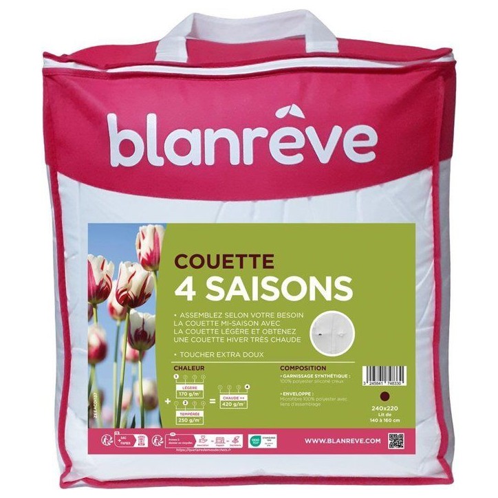 Couette 4 Saisons 420 gr/m² - BLANREVE - 240 x 220 cm - Blanc Couette 4 Saisons 420 gr/m² - BLANREVE - 240 x 220 cm - Blanc