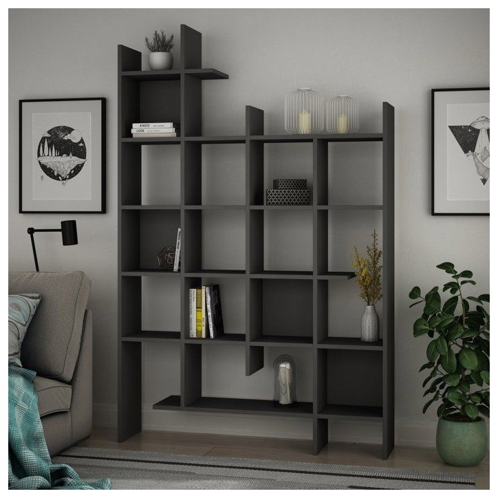 Bibliotheque étagere moderne - MANCO - Fixation murale - 122 x 188 x 26 cm - Anthracite