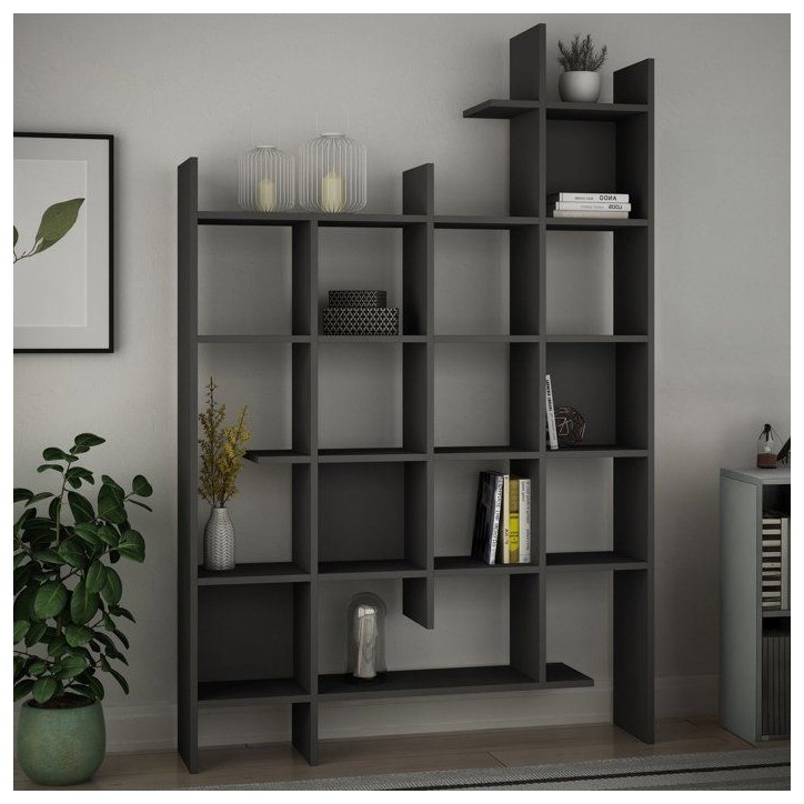 Bibliotheque étagere moderne - MANCO - Fixation murale - 122 x 188 x 26 cm - Anthracite