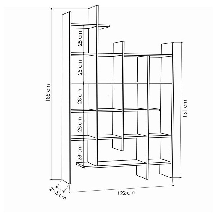 Bibliotheque étagere moderne - MANCO - Fixation murale - 122 x 188 x 26 cm - Anthracite