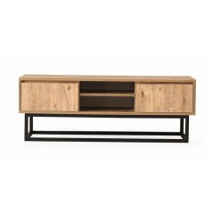 Meuble TV - BELINDA - Noir / Pin - 46 x 192 x 15 cm