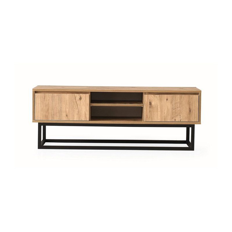 Meuble TV - BELINDA - Noir / Pin - 46 x 192 x 15 cm