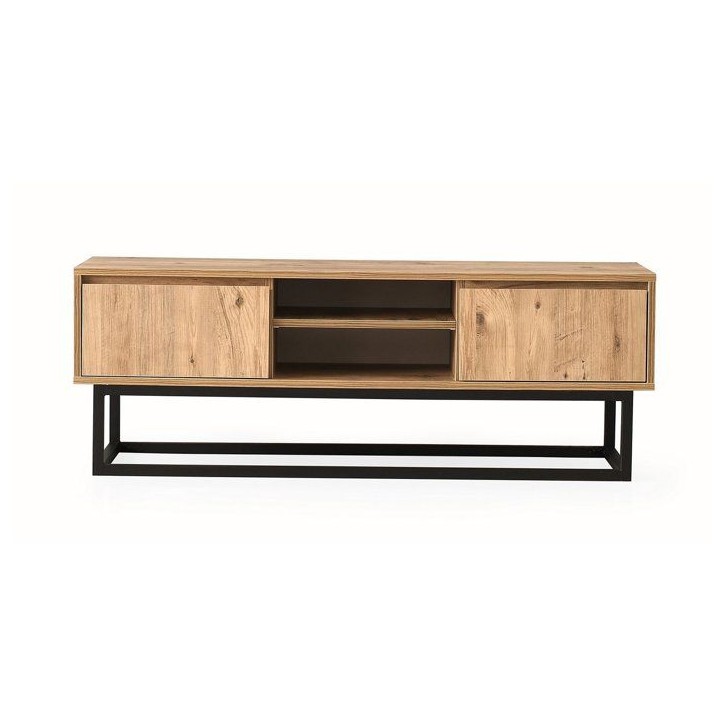 Meuble TV - BELINDA - Noir / Pin - 46 x 192 x 15 cm Meuble TV - BELINDA - Noir / Pin - 46 x 192 x 15 cm