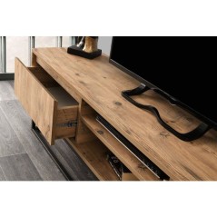 Meuble TV - BELINDA - Noir / Pin - 46 x 192 x 15 cm