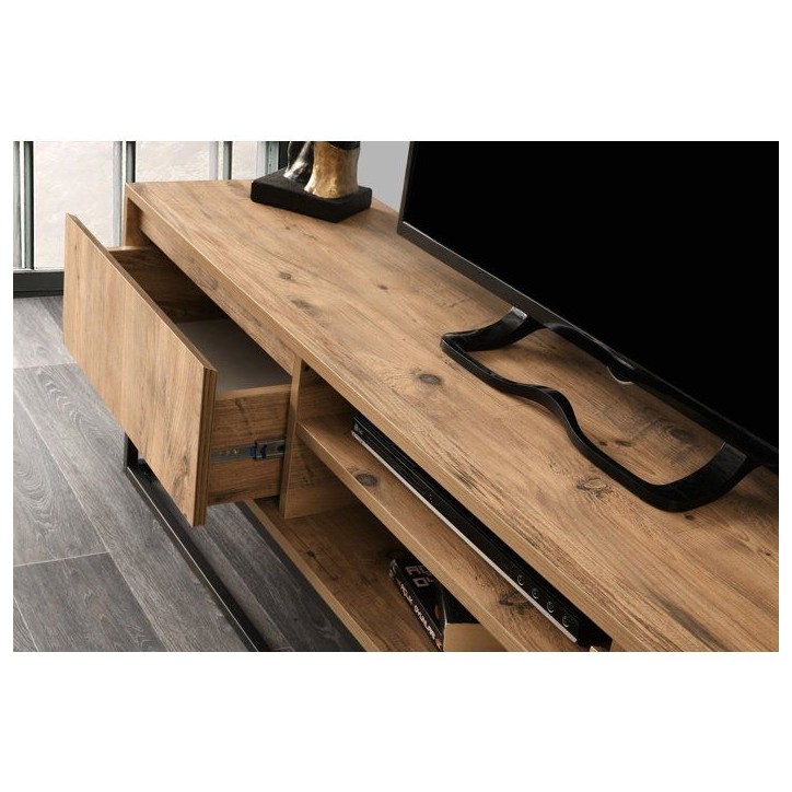 Meuble TV - BELINDA - Noir / Pin - 46 x 192 x 15 cm Meuble TV - BELINDA - Noir / Pin - 46 x 192 x 15 cm