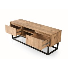 Meuble TV - BELINDA - Noir / Pin - 46 x 192 x 15 cm