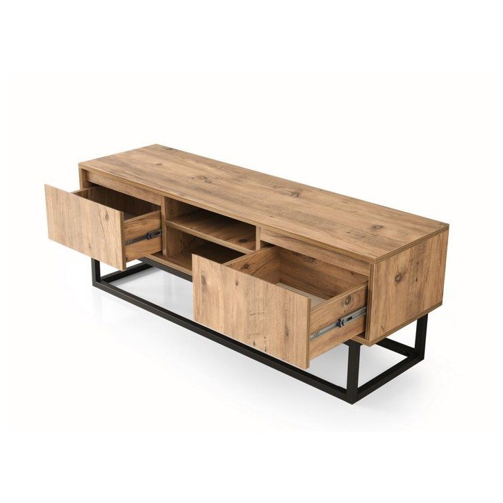 Meuble TV - BELINDA - Noir / Pin - 46 x 192 x 15 cm Meuble TV - BELINDA - Noir / Pin - 46 x 192 x 15 cm