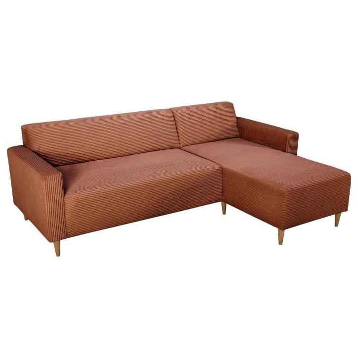 Canapé d'angle fixe réversible - 4 places - BOB - Velours cotelé Terracotta - 197 x 138 x 65 cm Canapé d'angle fixe réversible - 4 places - BOB - Velours cotelé Terracotta - 197 x 138 x 65 cm