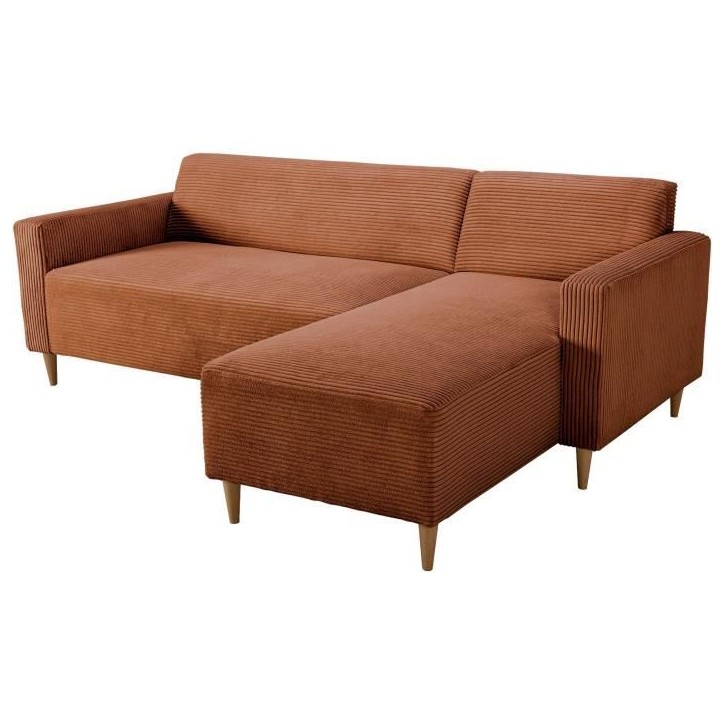 Canapé d'angle fixe réversible - 4 places - BOB - Velours cotelé Terracotta - 197 x 138 x 65 cm Canapé d'angle fixe réversible - 4 places - BOB - Velours cotelé Terracotta - 197 x 138 x 65 cm