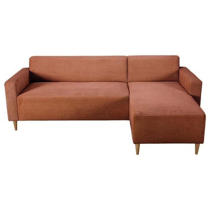 Canapé d'angle fixe réversible - 4 places - BOB - Velours cotelé Terracotta - 197 x 138 x 65 cm Canapé d'angle fixe réversible - 4 places - BOB - Velours cotelé Terracotta - 197 x 138 x 65 cm