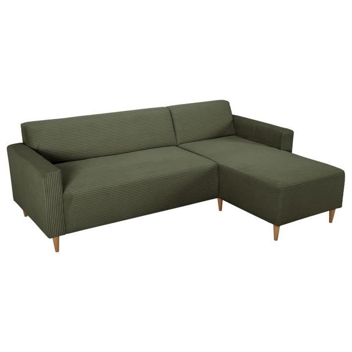Canapé d'angle fixe réversible - 4 places - BOB - Velours cotelé Kaki - 197 x 138 x 65 cm Canapé d'angle fixe réversible - 4 places - BOB - Velours cotelé Kaki - 197 x 138 x 65 cm