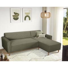 Canapé d'angle fixe réversible - 4 places - BOB - Velours cotelé Kaki - 197 x 138 x 65 cm